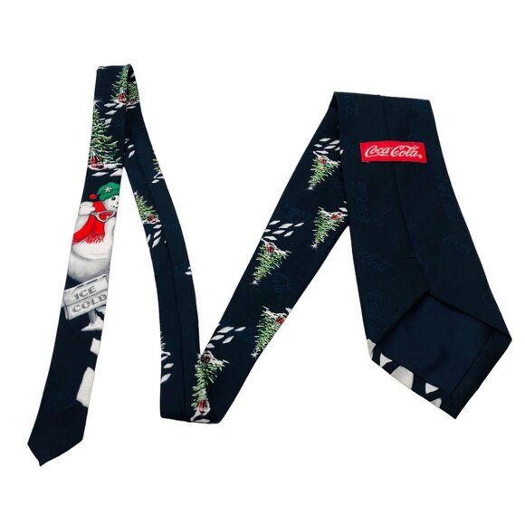 Vtg Coca Cola Snowman Novelty Necktie Christmas Trees Ice Cold Bottle Polyester - Picture 8 of 9